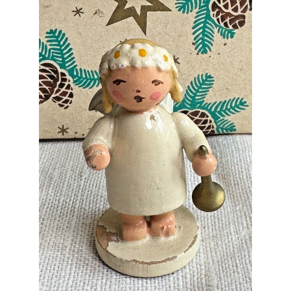 Vintage Wendt Kuhn Marguerite Angel with Horn, Erzgebirge Germany Figurine